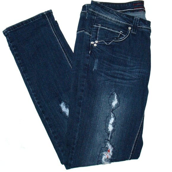TRUE ROCK Mid-Rise Blue Jeans Size 17/18 Embellished Distressed Patched (34X30) - Picture 11 of 14